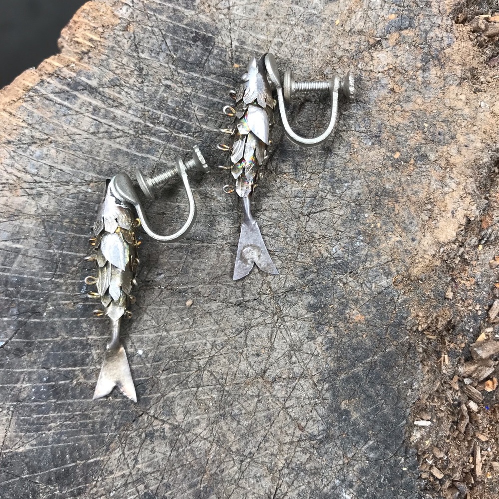Vintage silver fish earrings